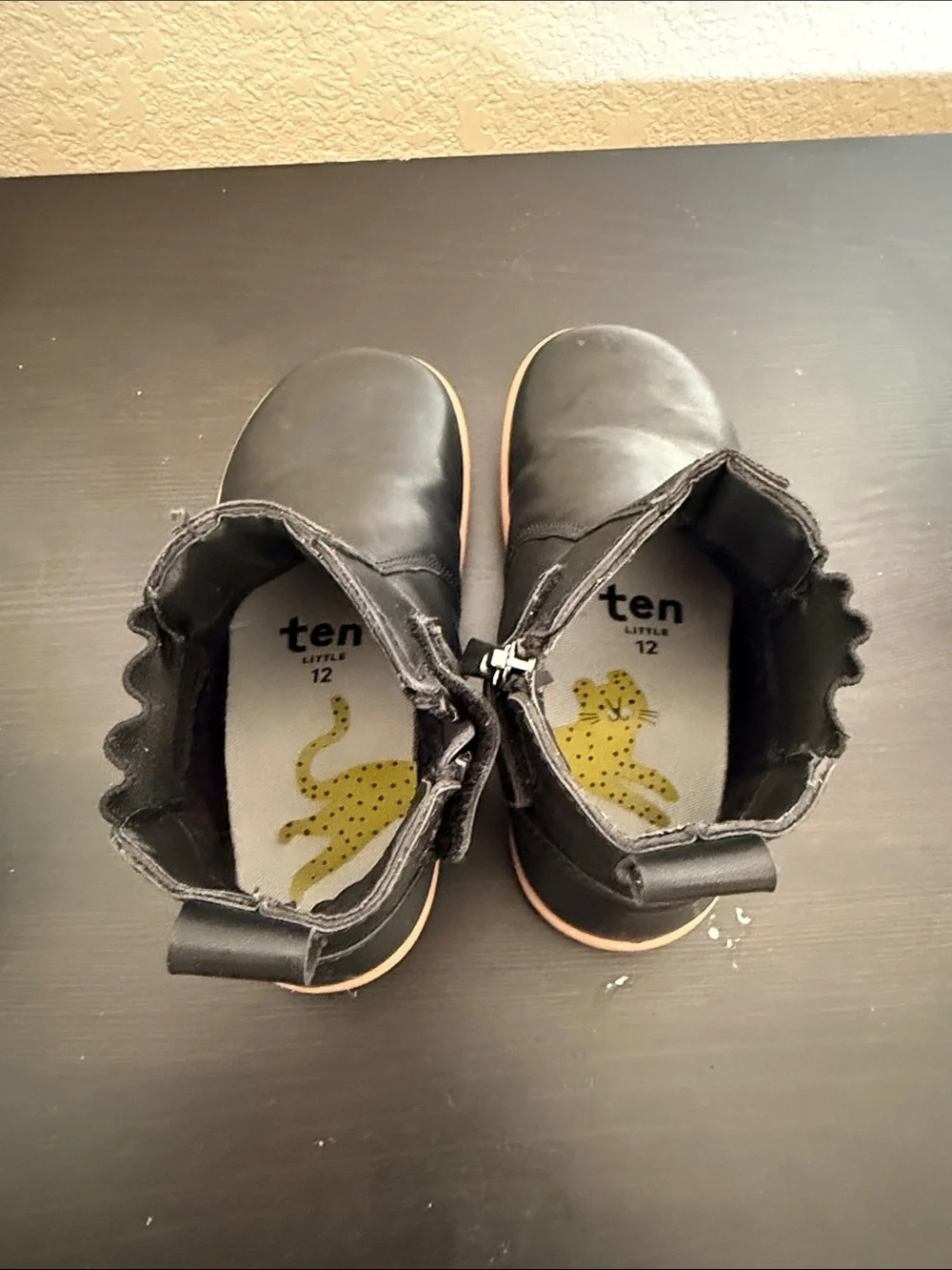 Kids Black Ankle Boots with Contrasting Tan Sole
